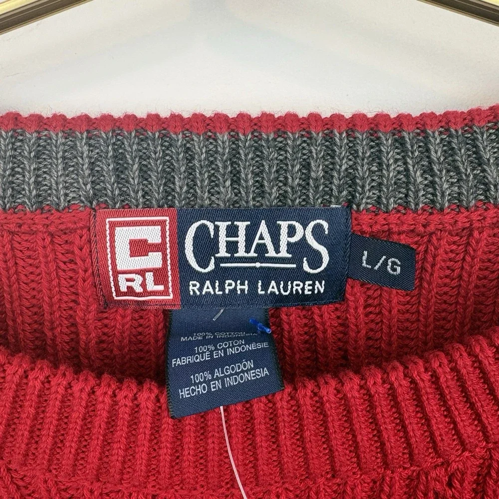 NWT VTG Deadstock Chaps Ralph Lauren Red Holiday Knit‎ Sweater 100% Cotton Sz L